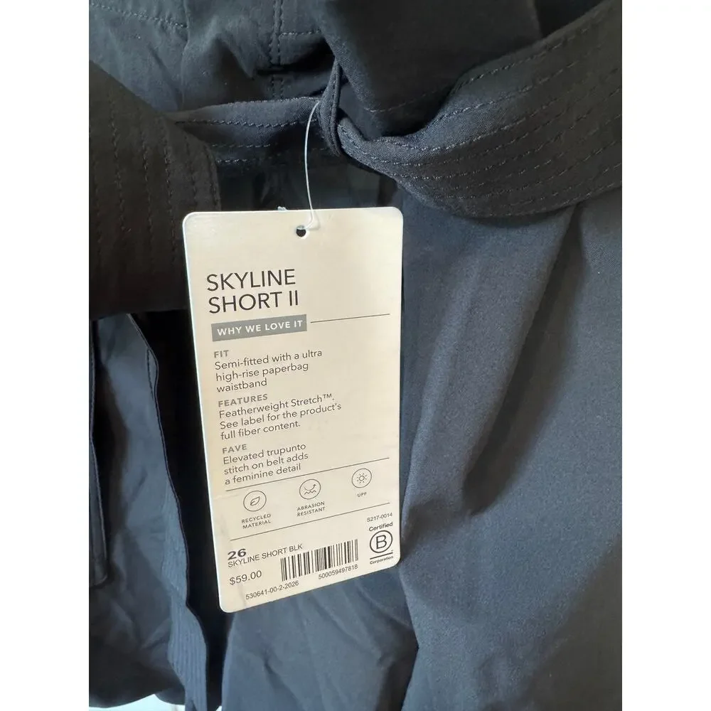 ATHLETA NWT Skyline Short II Black Size 26 Plus Sized Paperbag Waist Athleisure - Picture 6 of 6